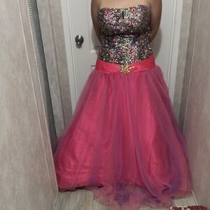 Alexia Designs Pink Strapless Maxi Dress for Prom